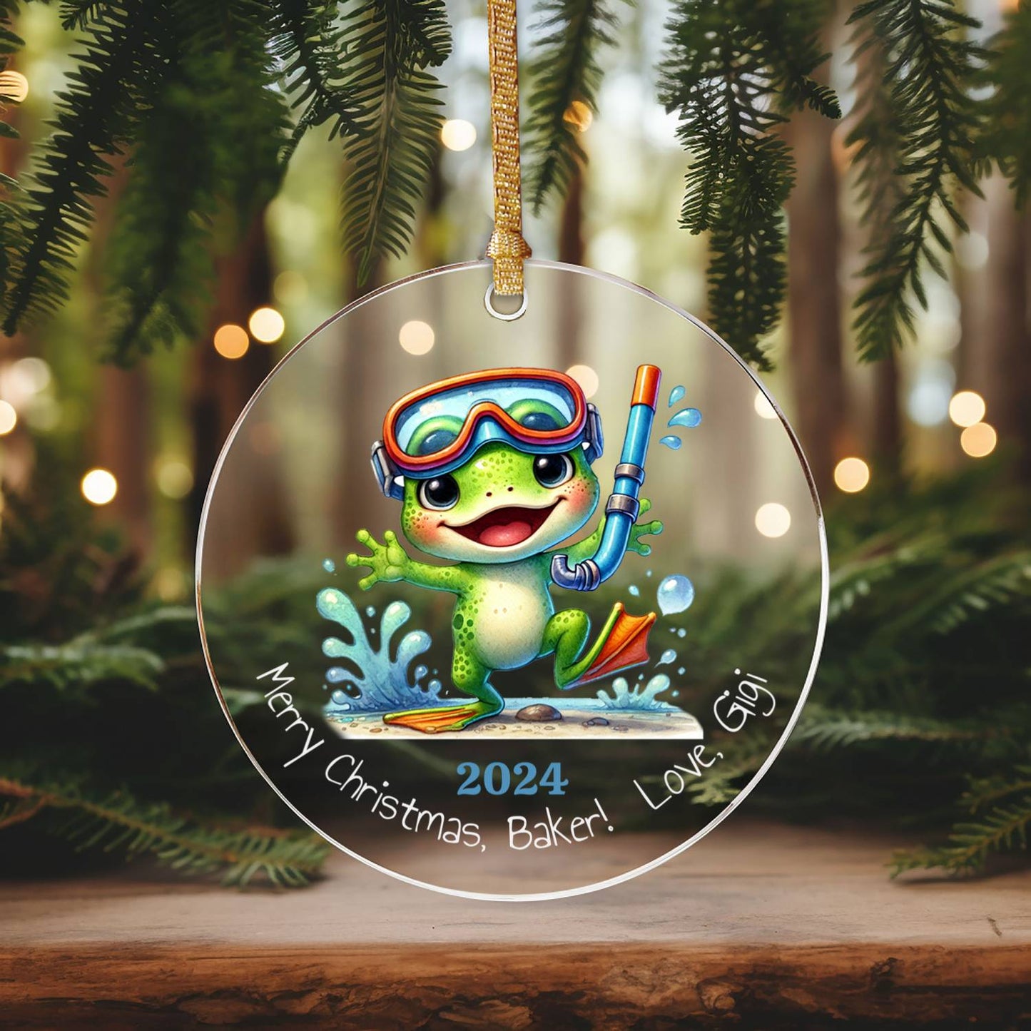 Little Frog Learns to Swim Ornament