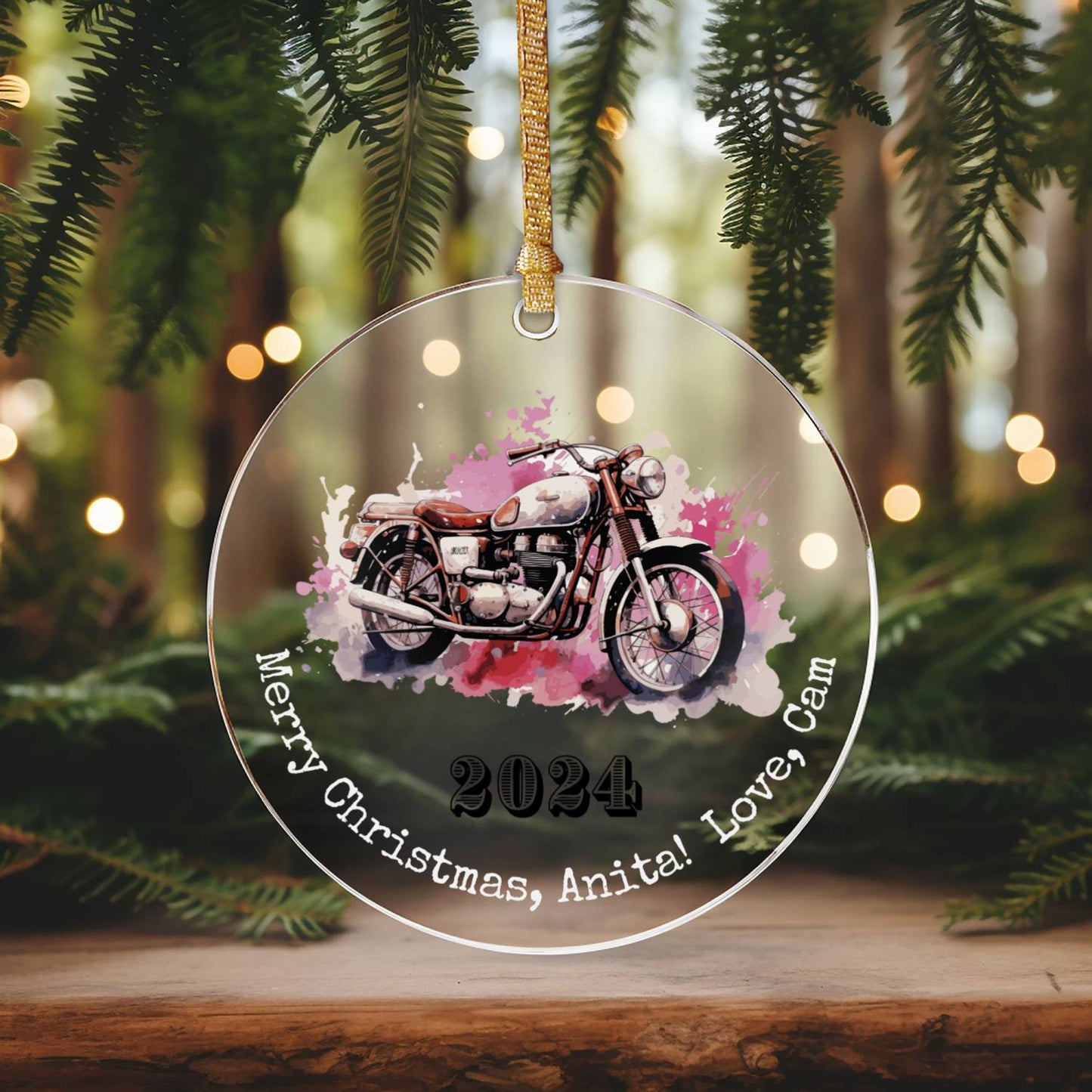 Pink Motorcycle Ornament