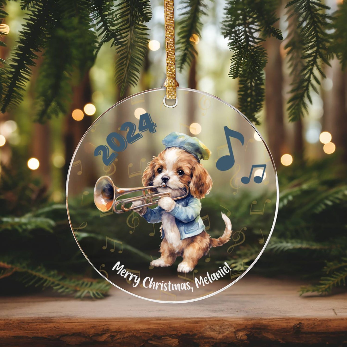 Trumpet Playing Dog Ornament