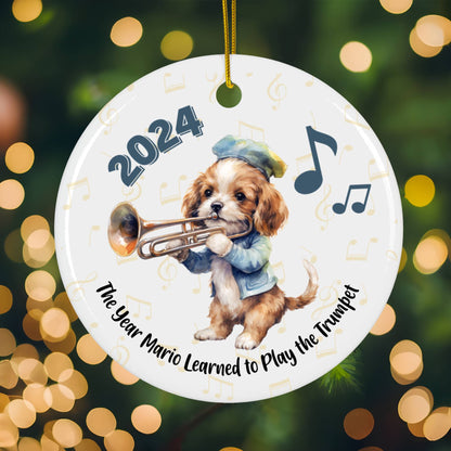 Trumpet Playing Dog Ornament